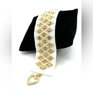 HAND CRAFTED Swarovski Crystal Evening Bracelet White and Gold